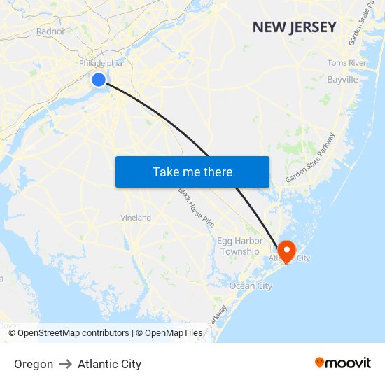 Oregon to Atlantic City map