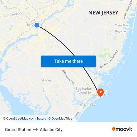 Girard Station to Atlantic City map