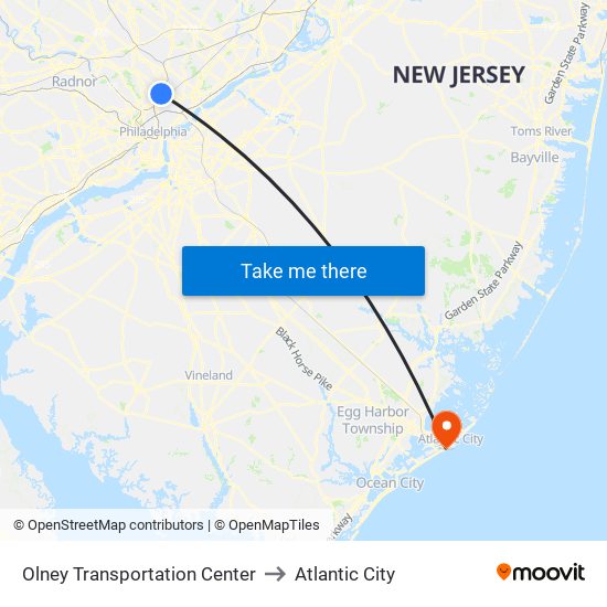 Olney Transportation Center to Atlantic City map