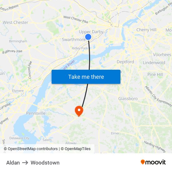 Aldan to Woodstown map