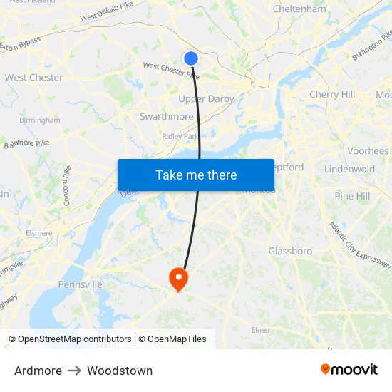 Ardmore to Woodstown map