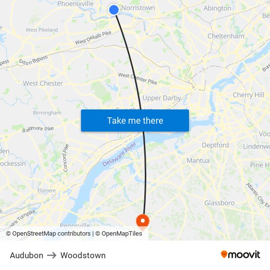 Audubon to Woodstown map