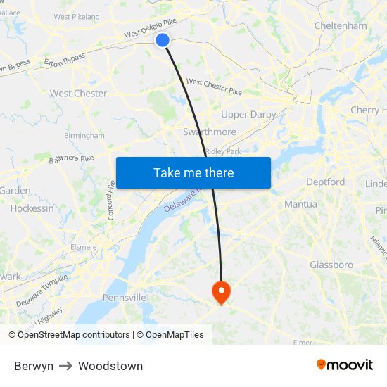 Berwyn to Woodstown map