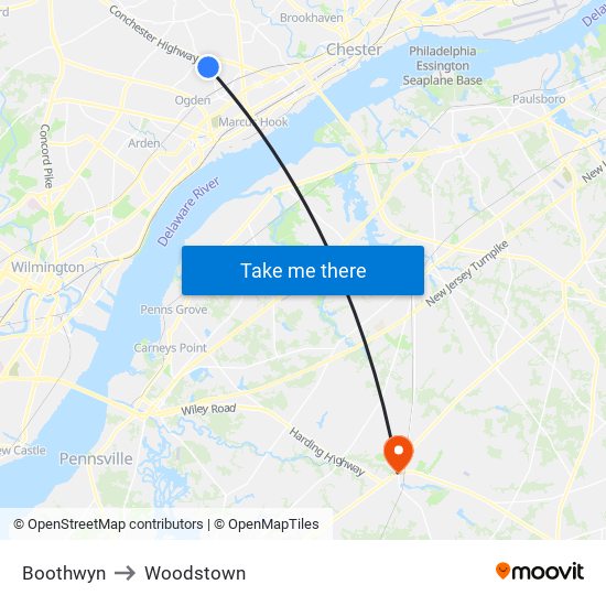 Boothwyn to Woodstown map