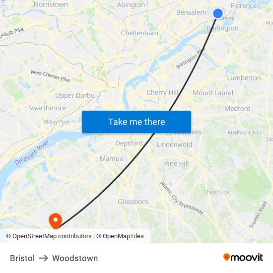 Bristol to Woodstown map