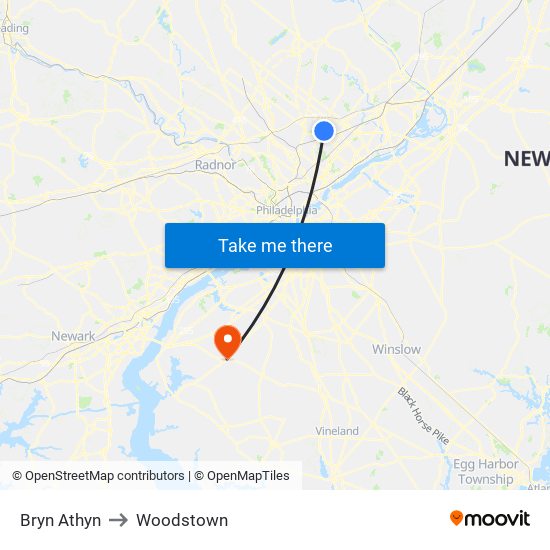 Bryn Athyn to Woodstown map