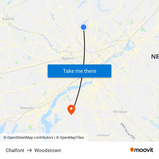 Chalfont to Woodstown map