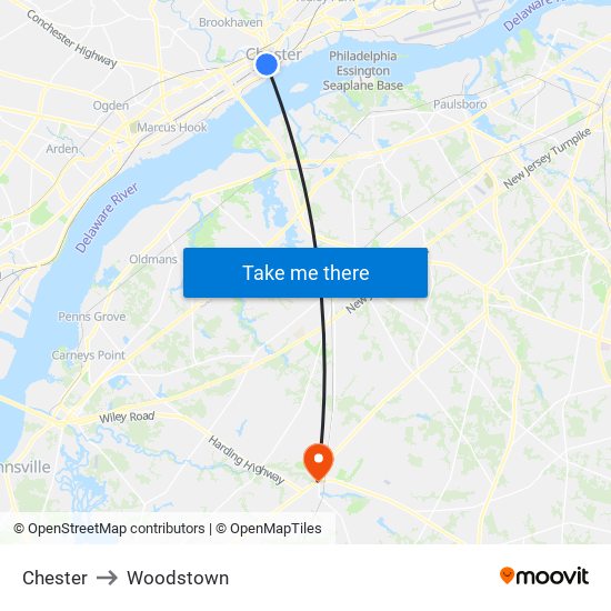 Chester to Woodstown map
