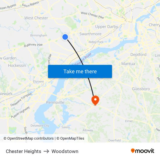 Chester Heights to Woodstown map