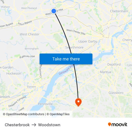 Chesterbrook to Woodstown map