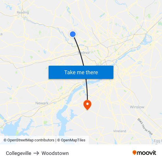 Collegeville to Woodstown map