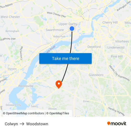 Colwyn to Woodstown map