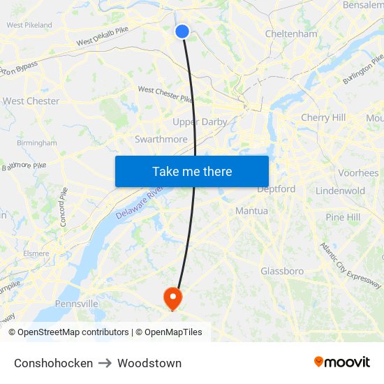 Conshohocken to Woodstown map