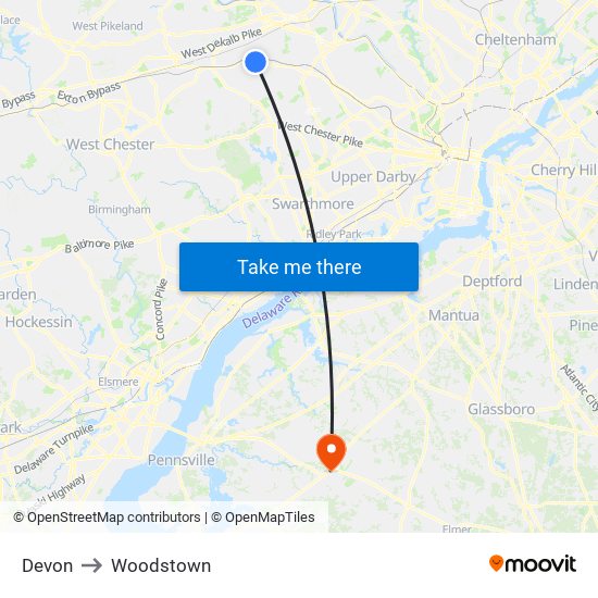 Devon to Woodstown map