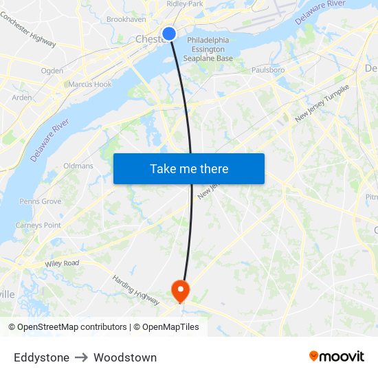 Eddystone to Woodstown map