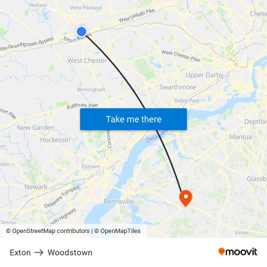 Exton to Woodstown map