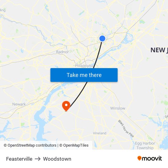 Feasterville to Woodstown map