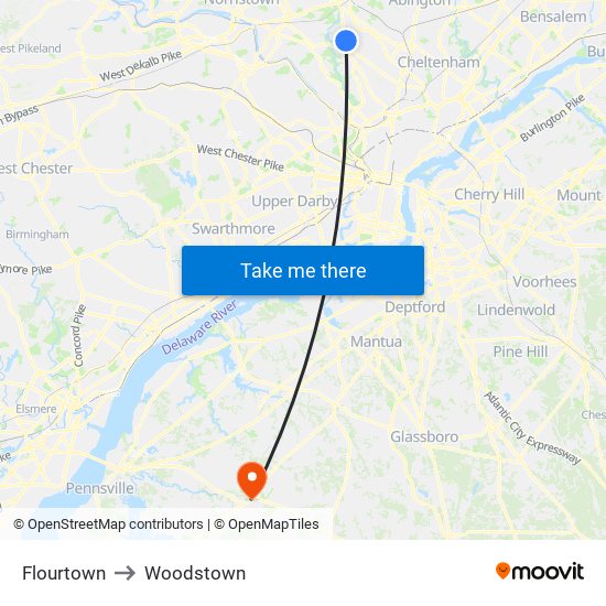 Flourtown to Woodstown map