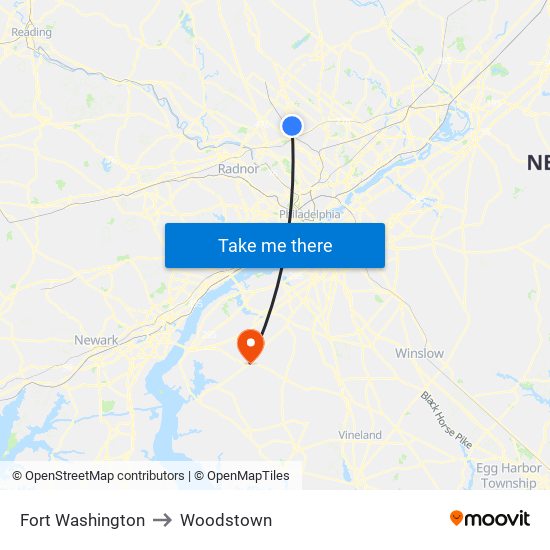 Fort Washington to Woodstown map