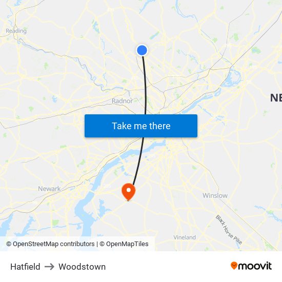 Hatfield to Woodstown map