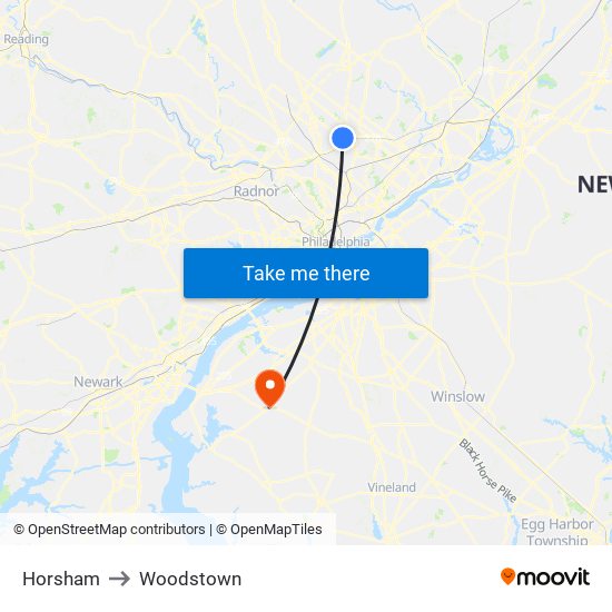 Horsham to Woodstown map