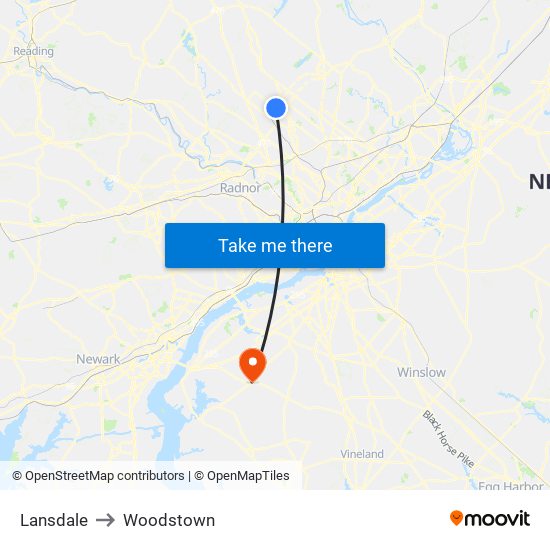 Lansdale to Woodstown map