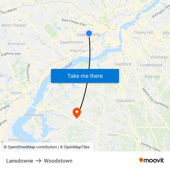 Lansdowne to Woodstown map