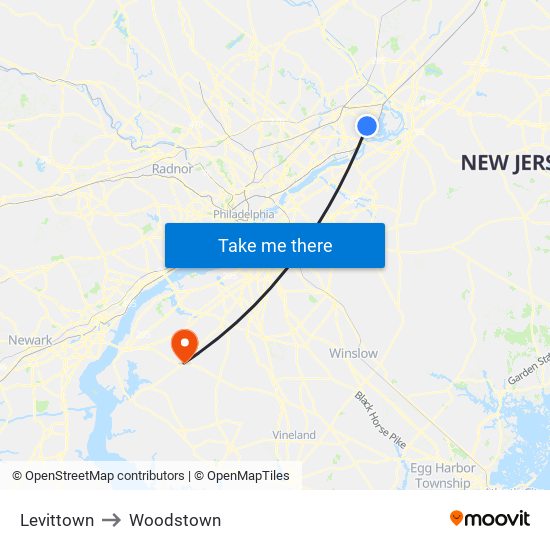 Levittown to Woodstown map