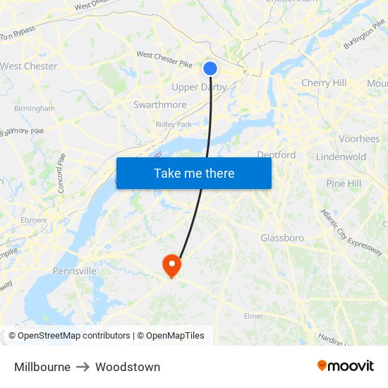 Millbourne to Woodstown map