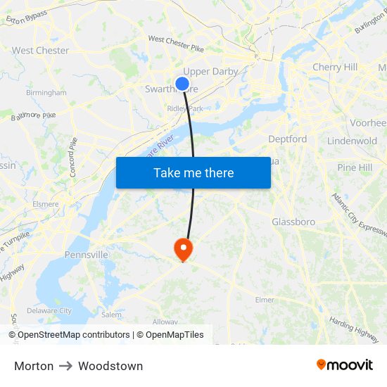 Morton to Woodstown map