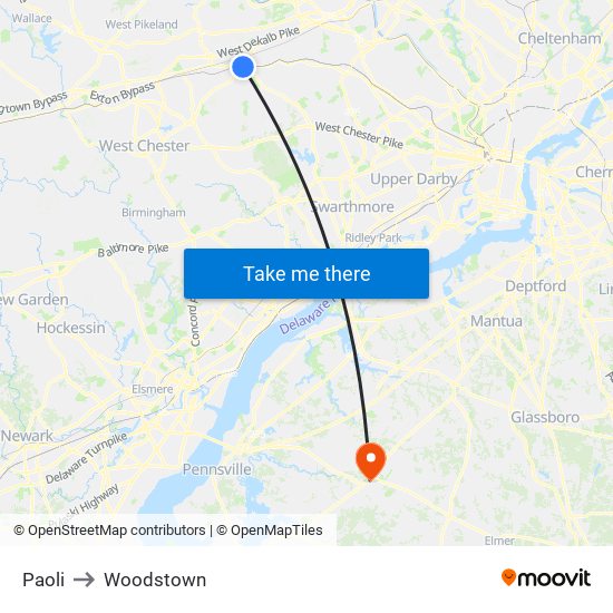 Paoli to Woodstown map