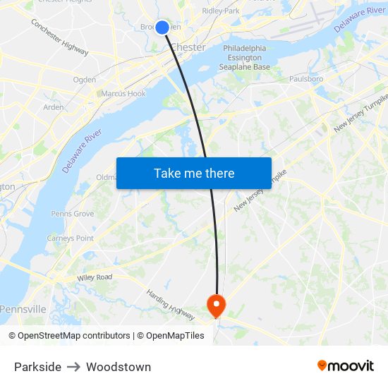 Parkside to Woodstown map