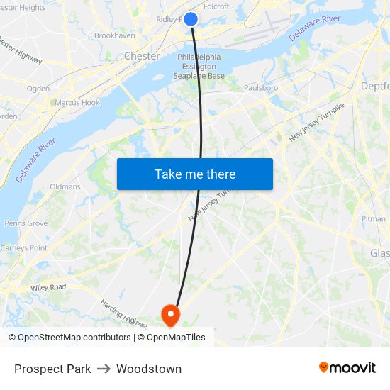 Prospect Park to Woodstown map