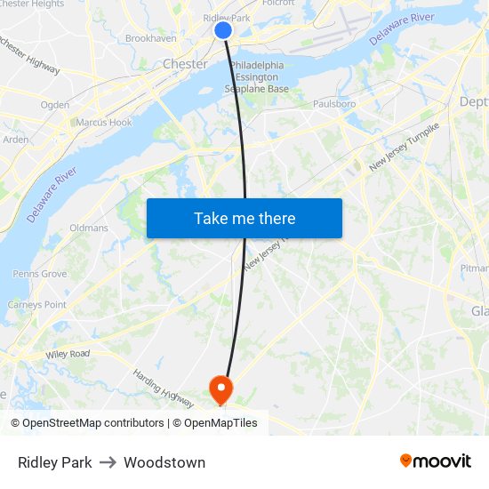 Ridley Park to Woodstown map