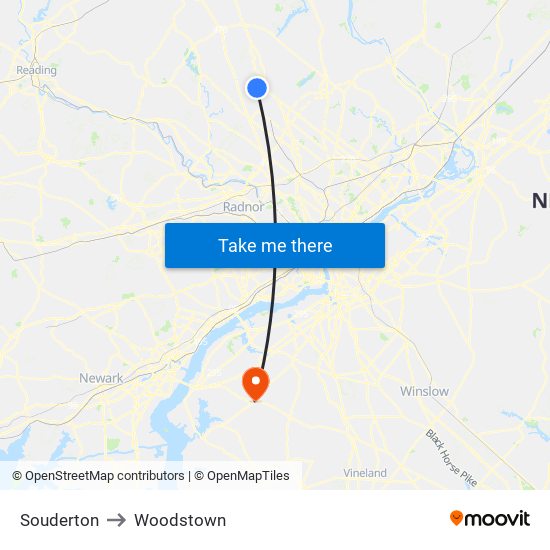 Souderton to Woodstown map
