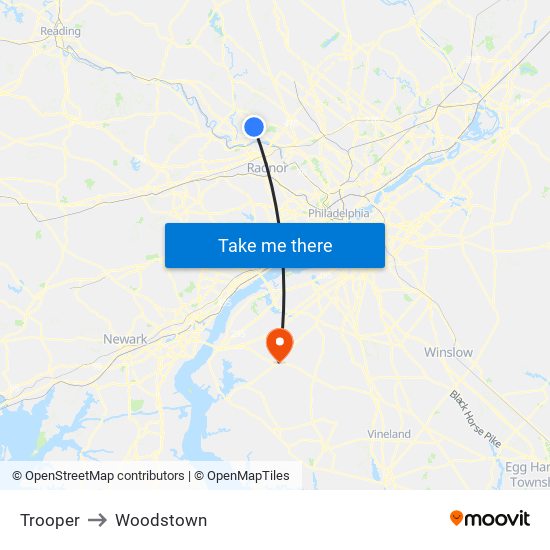 Trooper to Woodstown map