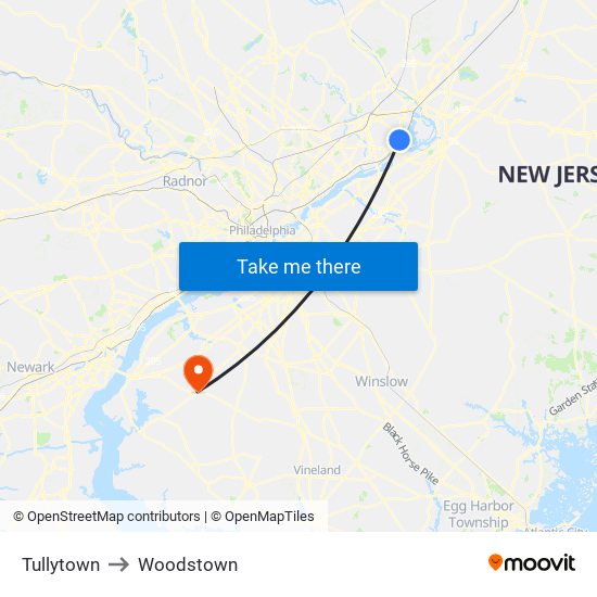 Tullytown to Woodstown map