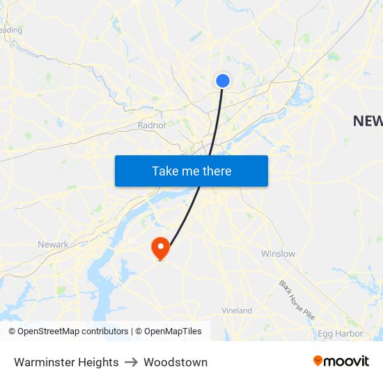 Warminster Heights to Woodstown map