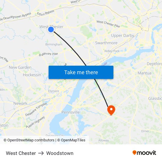 West Chester to Woodstown map