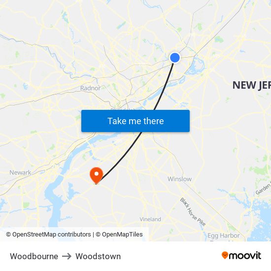 Woodbourne to Woodstown map