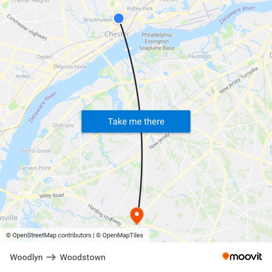 Woodlyn to Woodstown map