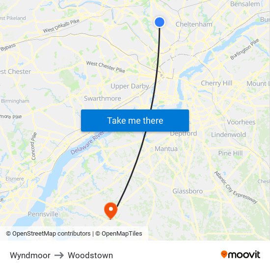 Wyndmoor to Woodstown map