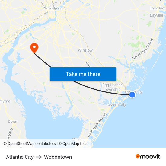 Atlantic City to Woodstown map