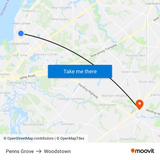 Penns Grove to Woodstown map