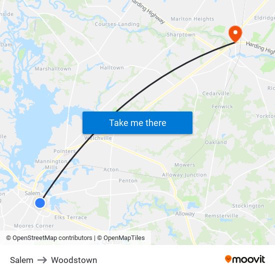 Salem to Woodstown map
