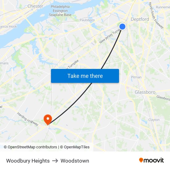 Woodbury Heights to Woodstown map