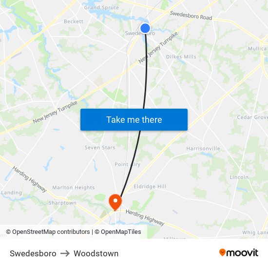 Swedesboro to Woodstown map