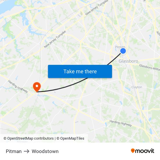 Pitman to Woodstown map