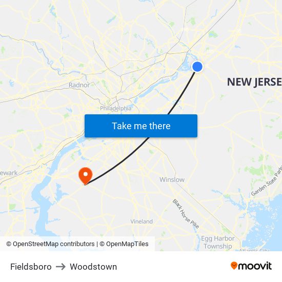 Fieldsboro to Woodstown map