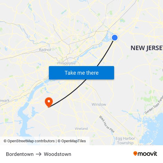 Bordentown to Woodstown map